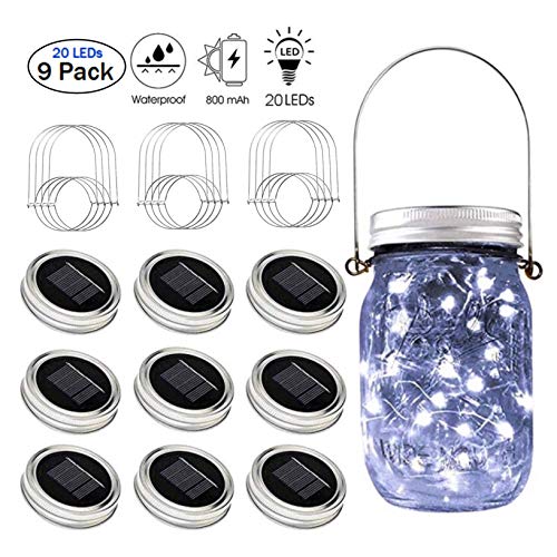 GONIMY Solar Mason Jar String Lights Lid, 9 Pack 20 Led...