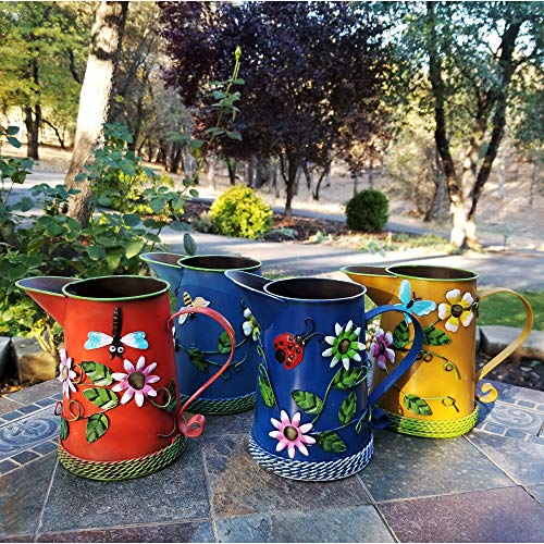 Country Chic Metal Watering Can with Raised Flowers Ladybug Butter...