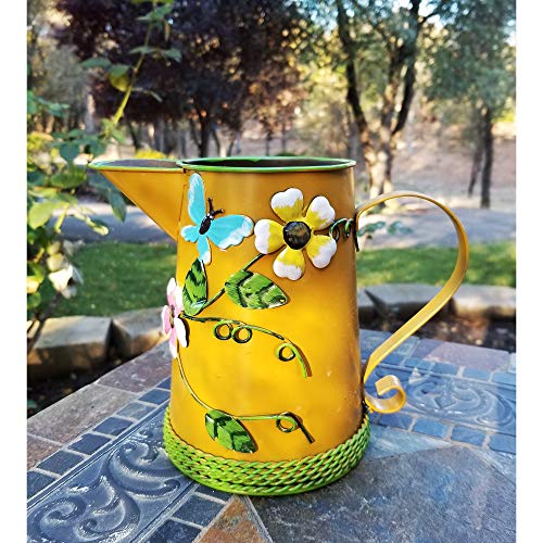 Country Chic Metal Watering Can with Raised Flowers Ladybug Butter...