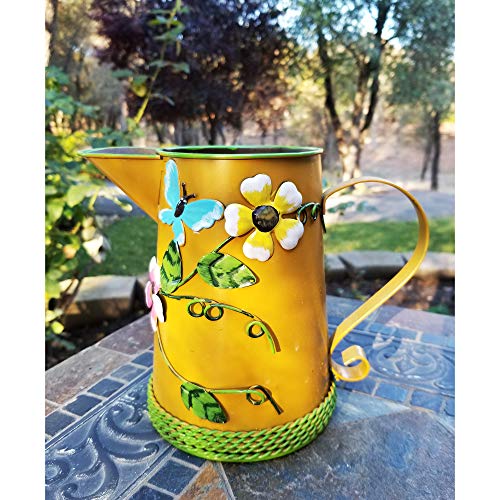 Country Chic Metal Watering Can with Raised Flowers Ladybug Butter...