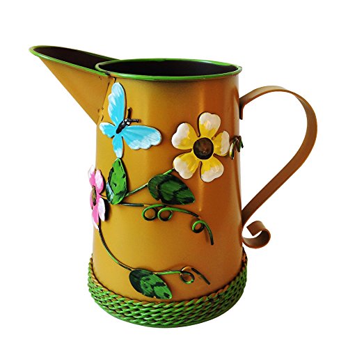 Country Chic Metal Watering Can with Raised Flowers Ladybug Butter...