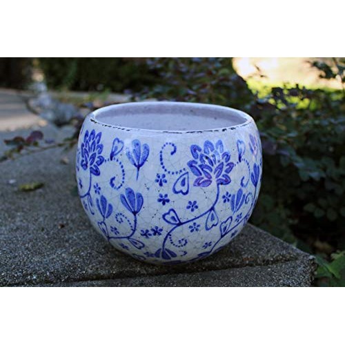 Old World Hand-Pressed Ceramic Blue and White Round planters or Ga...