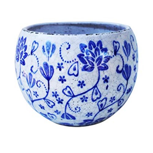 Old World Hand-Pressed Ceramic Blue and White Round planters or Ga...