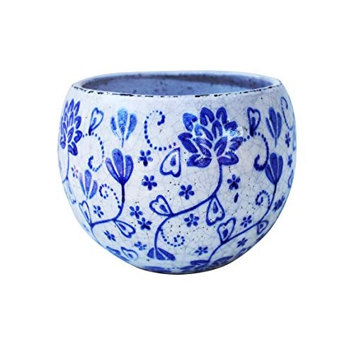 Old World Hand-Pressed Ceramic Blue and White Round planters or Ga...