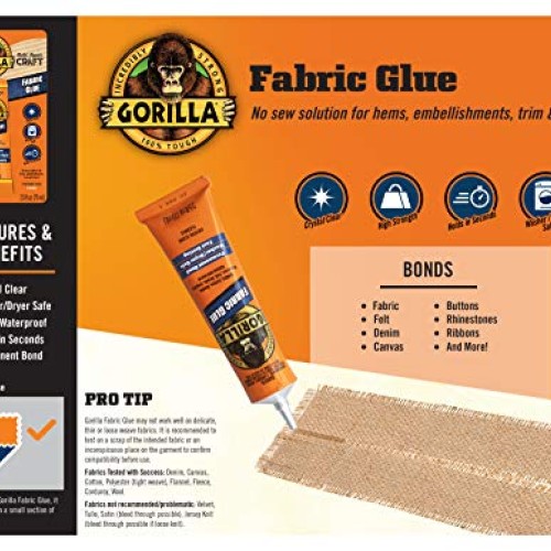 Gorilla Waterproof Fabric Glue 2.5 Ounce, 1-Pack, Clear