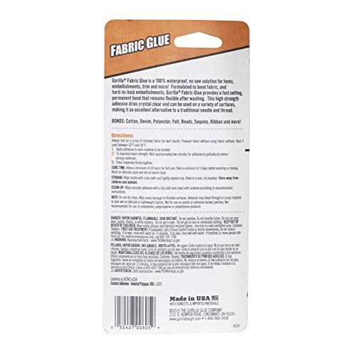 Gorilla Waterproof Fabric Glue 2.5 Ounce, 1-Pack, Clear