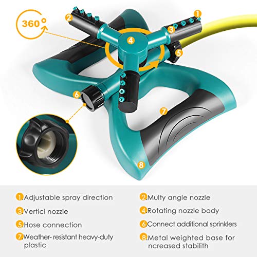GOTSEVEN Garden Sprinkler, 360° Rotating Adjustable Lawn Sprinkler...