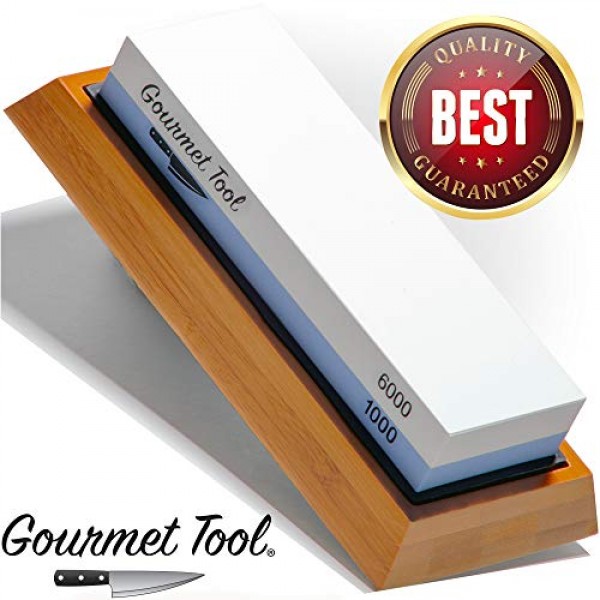 Sharp Pebble Premium Whetstone Knife Sharpening Stone 2 Side Grit 1000/6000  Waterstone- Whetstone Knife Sharpener- NonSlip Bamboo Base & Angle Guide