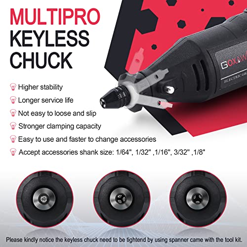 GOXAWEE Rotary Tool Kit with MultiPro Keyless Chuck and Flex Shaft...