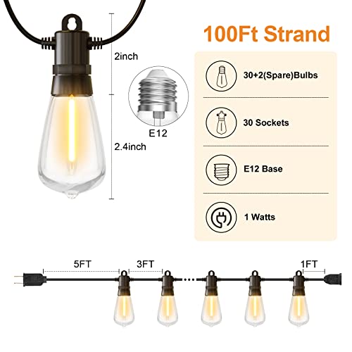 GPATIO Outdoor LED String Lights, 100FT2PACK*50FT Patio Lights w...