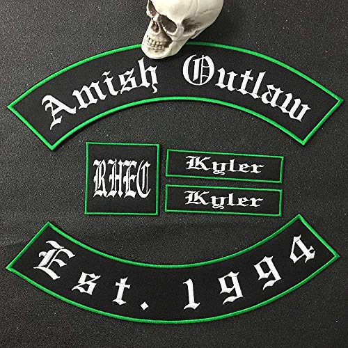 Custom Patch Vest Biker Motorcycle Rocker Name Patches Green on B...