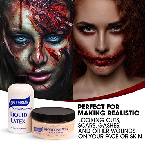 Graftobian Liquid Latex 8oz Clear & Modeling Wax 7oz Light Flesh S...