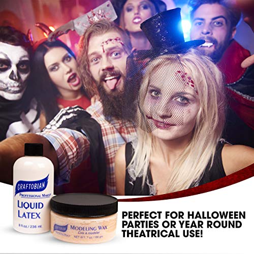 Graftobian Liquid Latex 8oz Clear & Modeling Wax 7oz Light Flesh S...