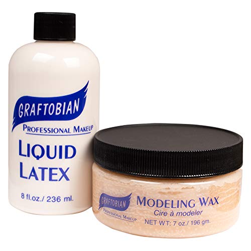 Graftobian Liquid Latex 8oz Clear & Modeling Wax 7oz Light Flesh S...
