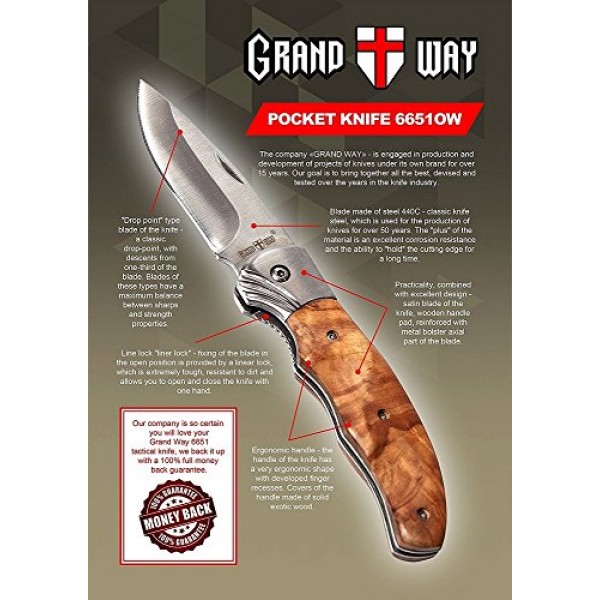 Grand Way Gentlemans Folding Knife - Pocket Knife with Wood Handl...