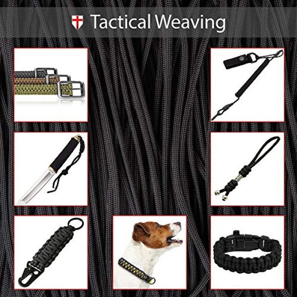 Grand Way Paracord 100 ft - Type III Black Paracord 550-4mm Nylon ...