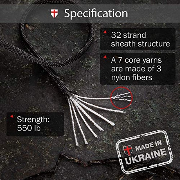 Grand Way Paracord 100 ft - Type III Black Paracord 550-4mm Nylon ...