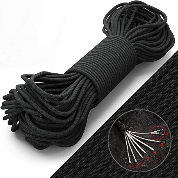 Grand Way Paracord 100 ft - Type III Black Paracord 550-4mm Nylon ...