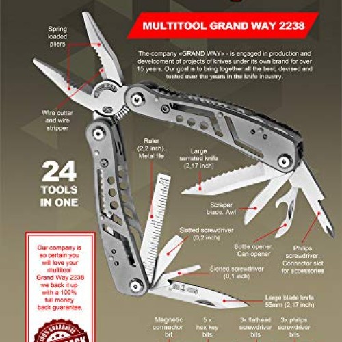 Multitool 24 in 1 with Mini Tools Knife Pliers and 11 Bits - Multi...