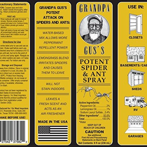 Grandpa Guss GSS-8-BAG-1 Potent Spider & Ant Spray, All-Natural W...