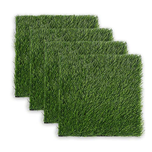 GRASSCLUB Grass Squares 4 Pack 12 x 12 Fake Grass Turf Patch f...