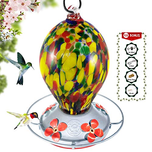 Grateful Gnome - Hummingbird Feeder - Hand Blown Glass - Speckled ...
