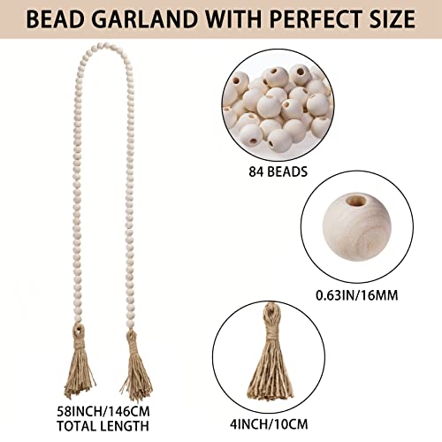 58inch Wood Beads Garland with Tassel - Natural Prayer Wood String...