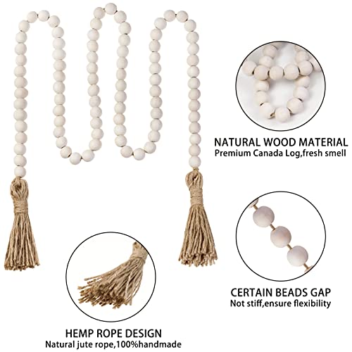 58inch Wood Beads Garland with Tassel - Natural Prayer Wood String...