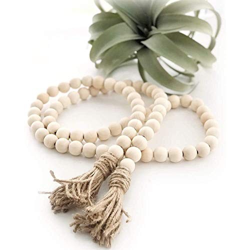 58inch Wood Beads Garland with Tassel - Natural Prayer Wood String...