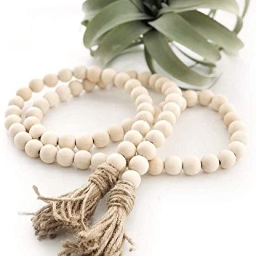 58inch Wood Beads Garland with Tassel - Natural Prayer Wood String...