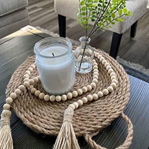 58inch Wood Beads Garland with Tassel - Natural Prayer Wood String...