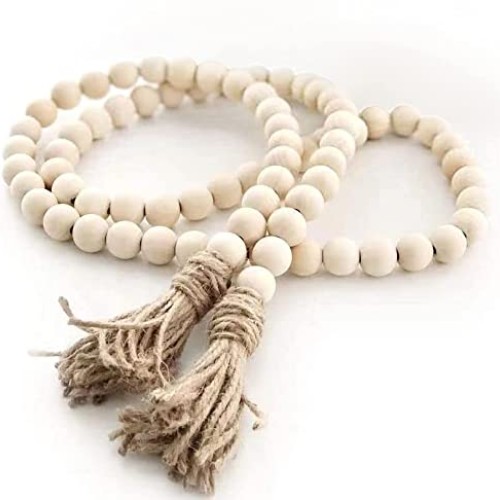 58inch Wood Beads Garland with Tassel - Natural Prayer Wood String...