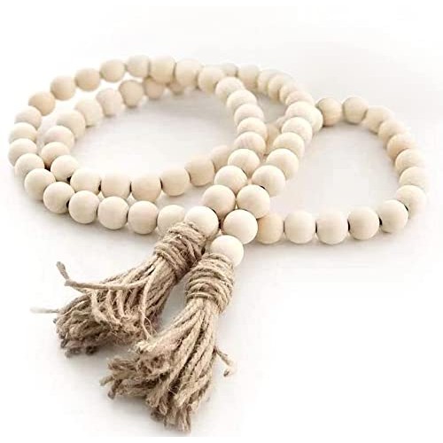 58inch Wood Beads Garland with Tassel - Natural Prayer Wood String...