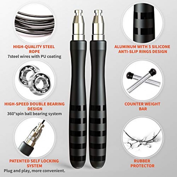 Jump Rope, High Speed Skipping Rope Tangle-Free with Self-Locking ...