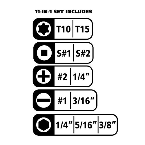 GreatNeck SD11RC 11 in 1 Screwdriver and Nut Driver Set, Multi-Bit...