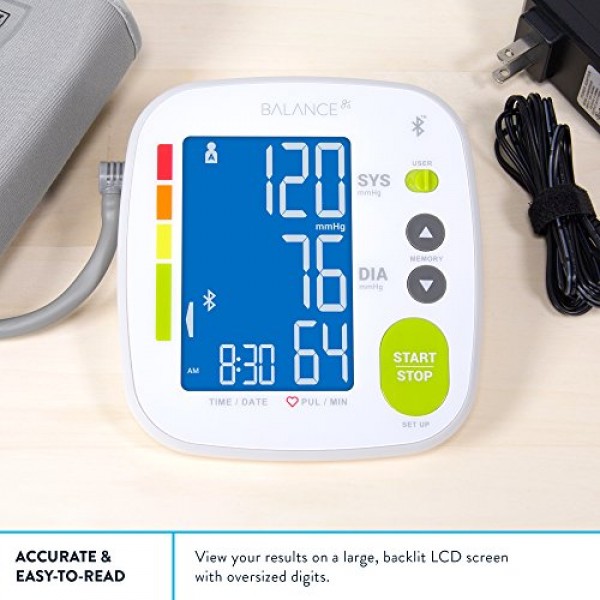 Bluetooth Blood Pressure Monitor Cuff by Balance, Free App with Sm...