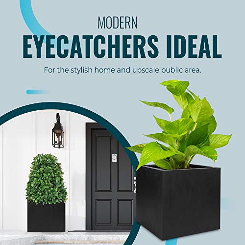 Greeneria Elegant Modern Black Square Indoor Outdoor Planter Pot –...