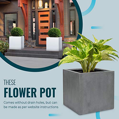 Greeneria Elegant Modern Glossy White Square Indoor Outdoor Plante...