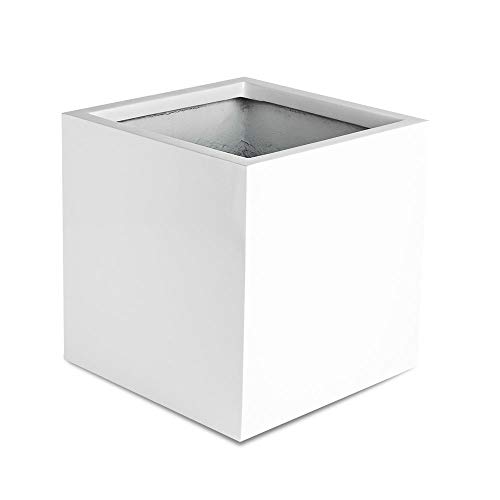 Greeneria Elegant Modern Glossy White Square Indoor Outdoor Plante...