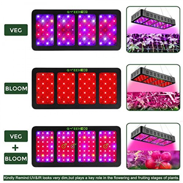 1200w LED Grow Light with Veg&Bloom Switch,GREENGO 3 Chips LED Pla...