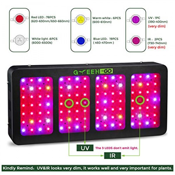 1200w LED Grow Light with Veg&Bloom Switch,GREENGO 3 Chips LED Pla...