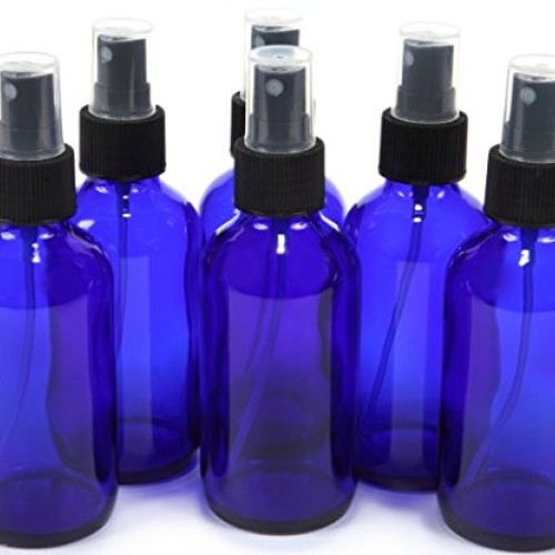 4 oz Cobalt Blue Glass Bottles, with Black Fine Mist Sprayer Pack...