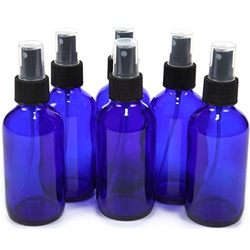 4 oz Cobalt Blue Glass Bottles, with Black Fine Mist Sprayer Pack...
