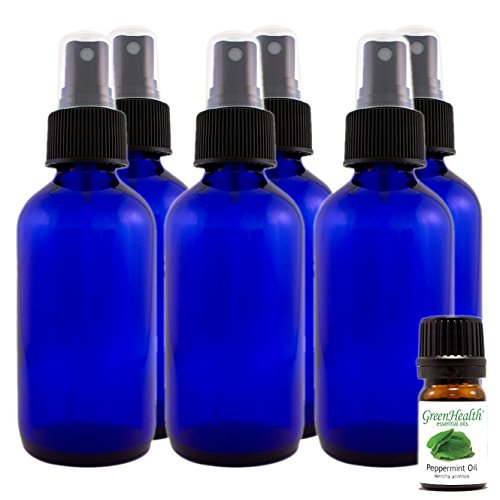 4 oz Cobalt Blue Glass Bottles, with Black Fine Mist Sprayer Pack...