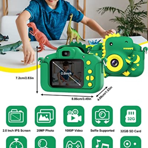 GREENKINDER Dinosaur Kids Camera, Toddler Digital Camera for Ages ...