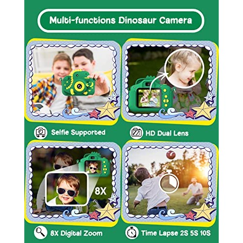GREENKINDER Dinosaur Kids Camera, Toddler Digital Camera for Ages ...