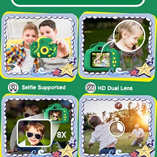GREENKINDER Dinosaur Kids Camera, Toddler Digital Camera for Ages ...