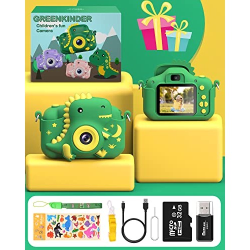 GREENKINDER Dinosaur Kids Camera, Toddler Digital Camera for Ages ...