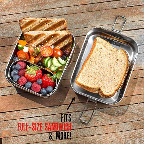 Stainless Steel 3-in-1 Bento Lunch Box with Pod Insert - Holds 6 C...
