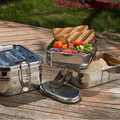 Stainless Steel 3-in-1 Bento Lunch Box with Pod Insert - Holds 6 C...